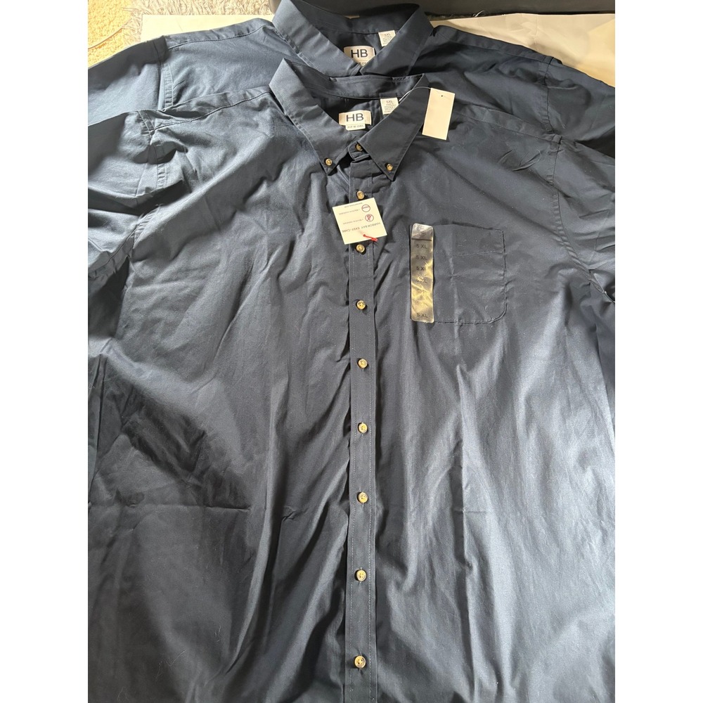 2 Pack Harbor Bay Button Up Shirts Mens 5XL Big‎ Tall Navy Short Sleeve NWT
